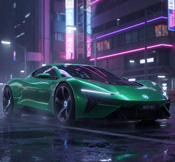 AI concept showing a customized sports car with a vivid green finish